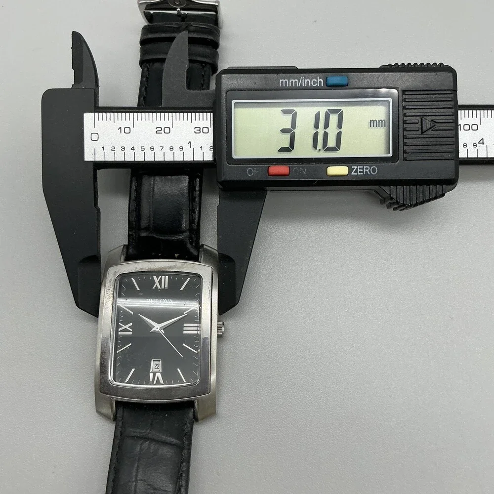 Bulova 96B269 Mens Watch 31mm Tank Silver Tone Black Leather New Battery